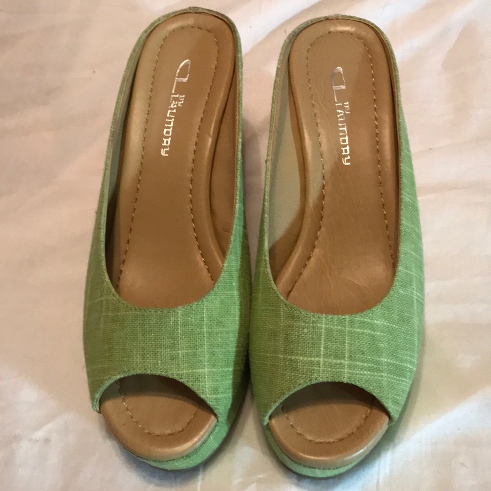 CL by Laundry Green Wicker Wedges